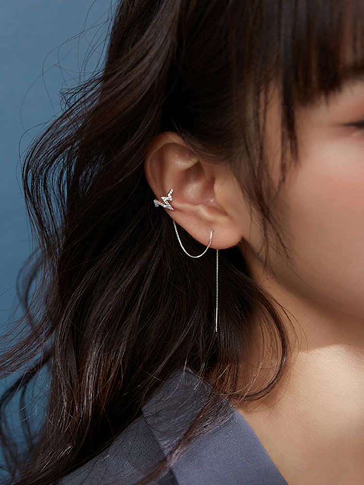 Ear Cuff No Piercing - Echte 925 Sterling Zilveren Dubbele Ketting