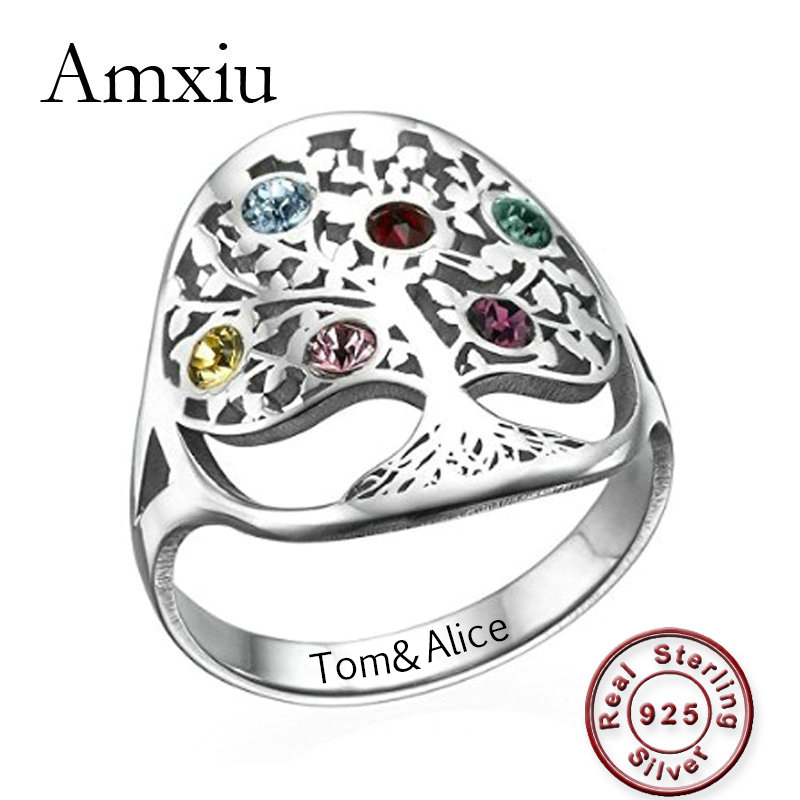 Birthstone Ring Set - Amxiu Gepersonaliseerde Boom Ring Met Geboortestenen