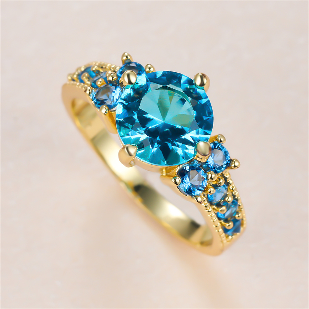 Birthstone Ring Set - Aqua Blue Crystal Ronde Steen Verlovingsringen