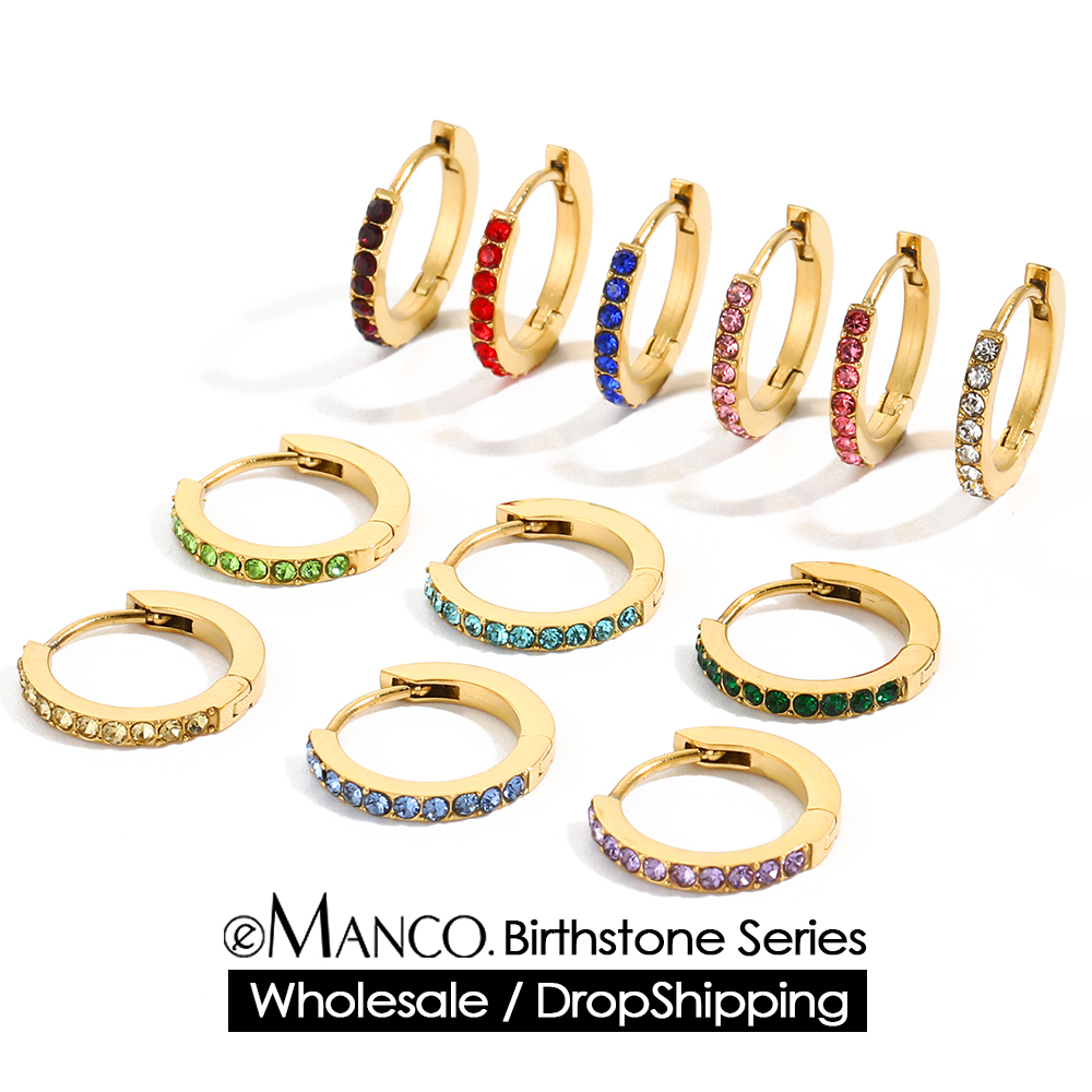 Birthstone Ring Set - EMANCO Strass Simpele RVS Geboortesteen Creolen