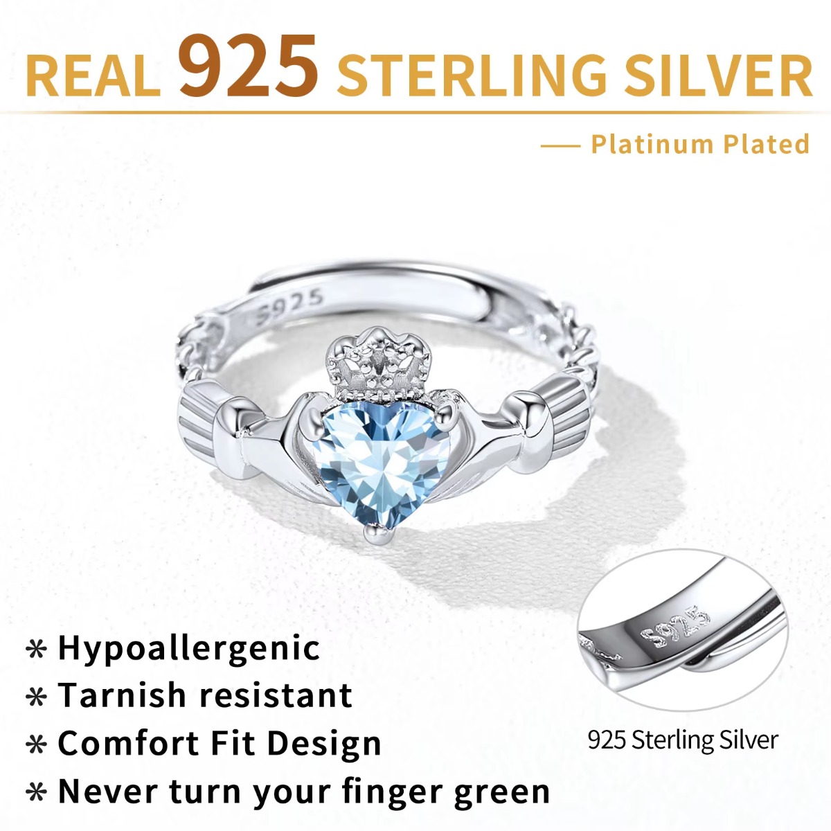 U7 3 mm 925 zilveren Claddagh- - Birthstone Ring Set recensie en prijs
