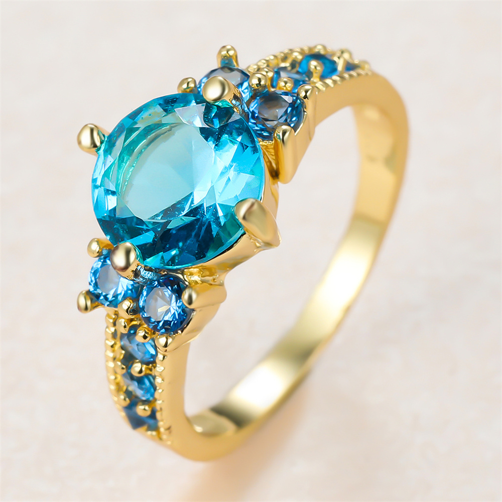 Aqua Blue Crystal Ronde Steen  - Birthstone Ring Set recensie en prijs