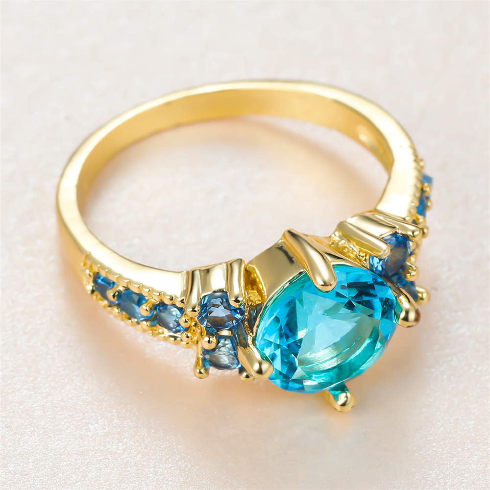 Aqua Blue Crystal Ronde Steen  - Birthstone Ring Set recensie en prijs